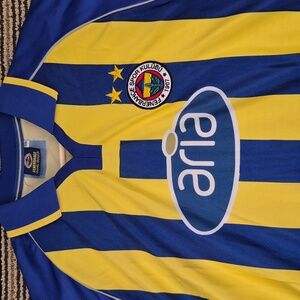 FENERBAHCE 2002/03 Home Aria Yellow Blue Striped Poly Sz XXL‎ Mens Soccer Jersey